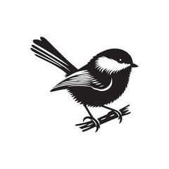 **"Delicate Black-capped Chickadee Vector Silhouette: Small Songbird Design Featuring Rounded Body, Distinctive Cap, and Perched Pose in Clean, Minimalist Style for Crafts and Digital Art"**
