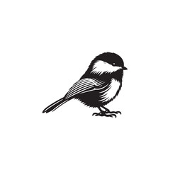 **"Delicate Black-capped Chickadee Vector Silhouette: Small Songbird Design Featuring Rounded Body, Distinctive Cap, and Perched Pose in Clean, Minimalist Style for Crafts and Digital Art"**
