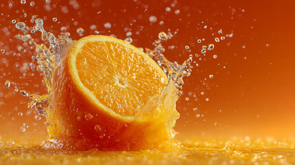 水しぶきとともに弾けるオレンジ