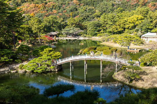 Scenic Autumn Foliage in Ritsurin Garden, Takamatsu, Japan