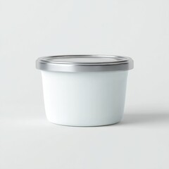 Plain Greek Yogurt Container 3D Render with Metallic Lid Detail