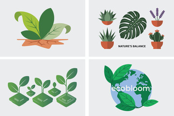 vector set of green leaves