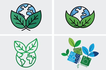 Green eco icon set with leaves and nature symbols