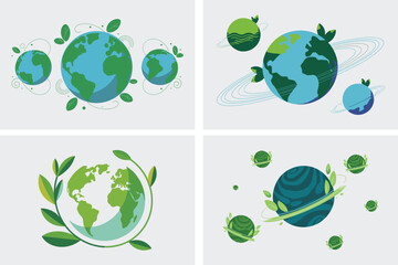 Green ecology icon set showing eco-friendly symbols of the planet nature and sustainability