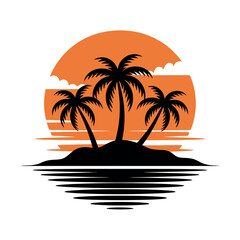 Silhouette of Palm Trees on Tropical Island Sunset