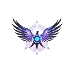 Mystical purple phoenix emblem with wings isolated on transparent background