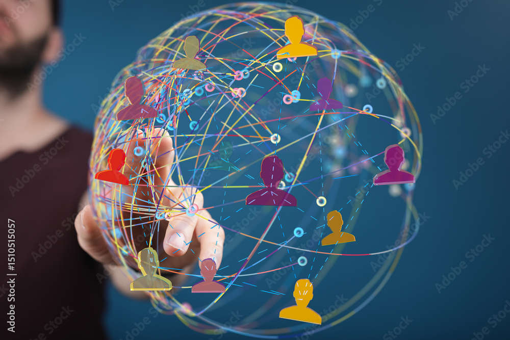Poster visual representation of a global network, illustrating communication, collaboration, and interconne