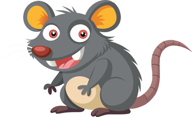 Cartoon Gray Mouse Standing Upright and Smiling with Pink Nose and Ears on White Background