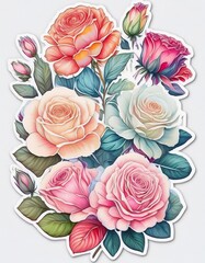 Stickerbogen mit nostalgischen Rosenmotive im Aquarellstil