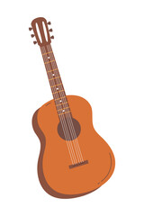 Obraz premium Acoustic guitar resting on a white background showcasing elegant curves and wooden texture. Vector illustration in flat style.