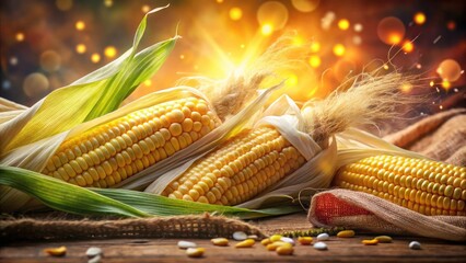 Surreal Corn Photography: Fresh Sweetcorn Ready to Cook, Vibrant Grains, Ethereal Harvest