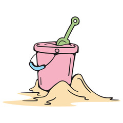 Children's sand set with bucket and shovel. Relaxation on the beach. Vector illustration isolated on a white background for print, icons, stickers