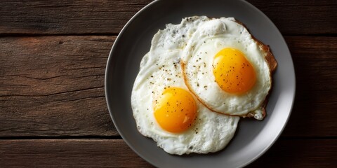 A deliciously prepared gourmet breakfast with eggs, served on a rustic wooden table.