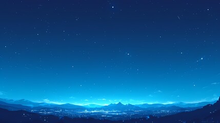 Fototapeta premium A tranquil night city scene under a star-studded sky, with city lights twinkling against a majestic mountain range.