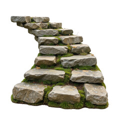 Winding stone pathway, rustic uneven stones creating a natural trail, perfect for outdoor exploration or landscaping designs. Isolated on white background or PNG