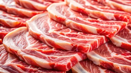 Thinly Sliced Pork Close Up, Gourmet Food Photography, Delicious Pork, Meat Texture, Asian Cuisine, Pork Dish