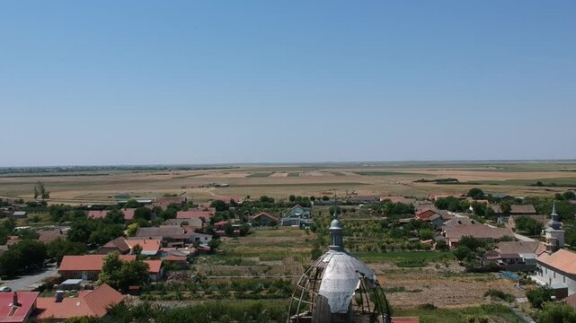 The drone view to the abandoned Cs&aacute;vossy mausoleum, Bobda, Romania