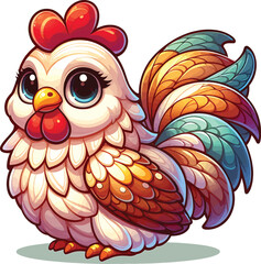 Adorable Cartoon Chicken Vector Illustration in Kawaii Style