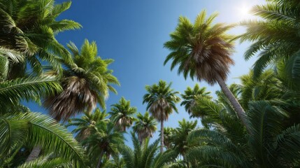 Lush green leaves under blue sky