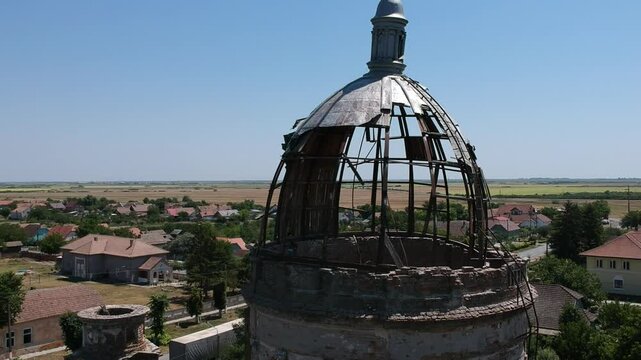 The drone view to the abandoned Cs&aacute;vossy mausoleum, Bobda, Romania