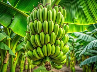 Unripe Green Bananas on Musa Tree - Stock Photo,  Banana Plant,  Green Banana Bunch,  Fruit Photography,  Tropical Fruit,  Agricultural Produce