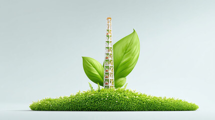 Eco friendly oil rig with green leaves and grass symbolizing sustainable energy and environmental care