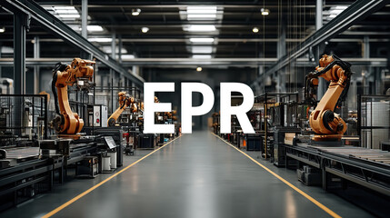 Naklejka premium EPR extended producer responsibility concept in modern factory with robotic arms working efficiently