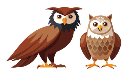 Obraz premium Cartoon Illustration of Two Brown Owls with Large Eyes, Isolated on a White Background