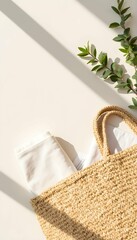 Straw Hat with Shadow on Linen — Soft Summer Flat-Lay on Terrace