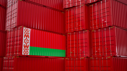 Cargo shipping container with belarus flag, shipping and freight transportation of belarus concept.