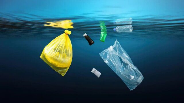 Plastic Waste and Garbage Floating in Water, Environmental Pollution, Ocean Conservation and Awareness