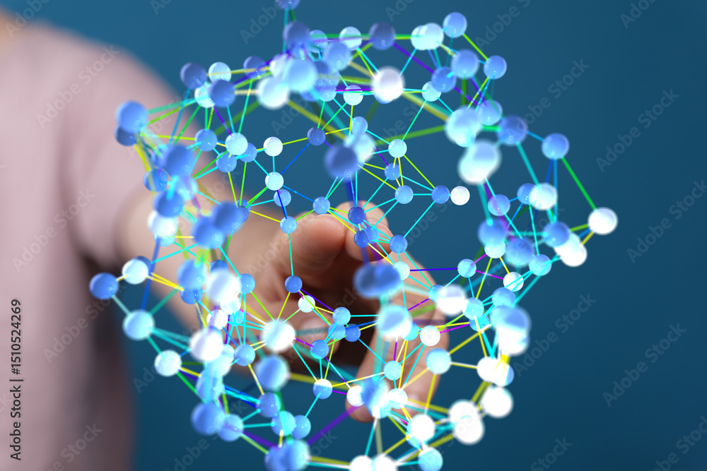 Poster abstract image depicting connection, network, and data visualization.