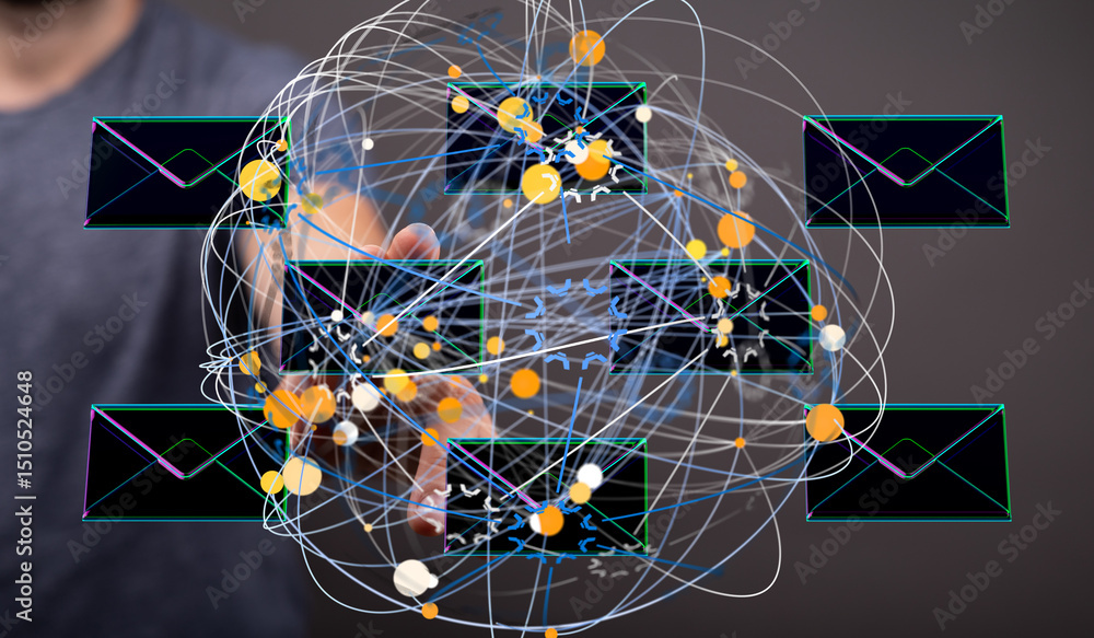 Poster visual representation of a worldwide email network, showcasing communication flow and connections.