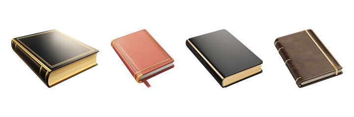 Obraz premium Leather-Bound Books Collection Set. Vintage Literature And Classic Reading Collection Isolated On Transparent Background