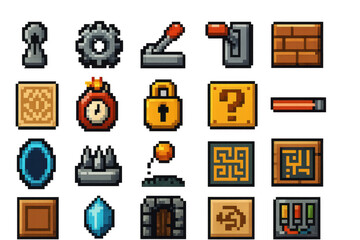 Pixel Game Elements Collection Featuring Icons for Adventure Games