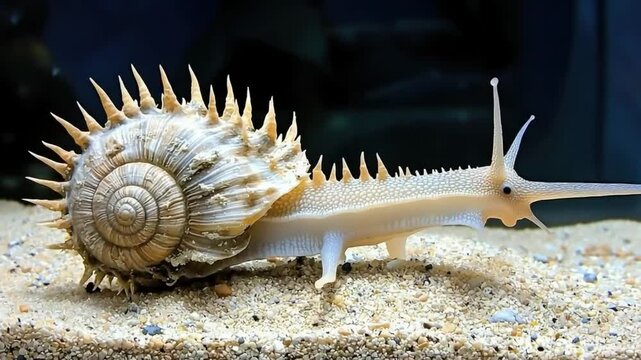 Unique sea creature with spiny shell and long snout swimming in clear water habitat on sandy ocean floor
