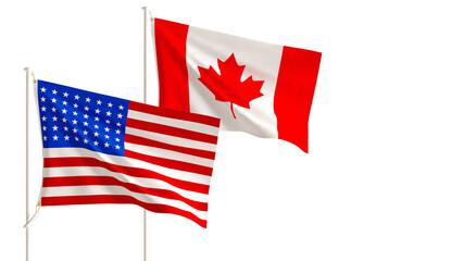 united states of america and canada trade war concept, USA and canada Flags together.