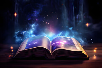open book with magic light
