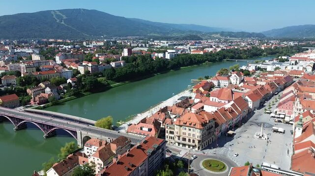The drone view to the city of Maribor, Slovenia