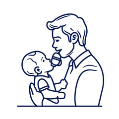 Monoline icon of father feeding baby, modern iconographic style