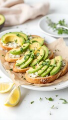 Avocado Toast on Ceramic Plate — Pastel Flat-Lay with Space for Text