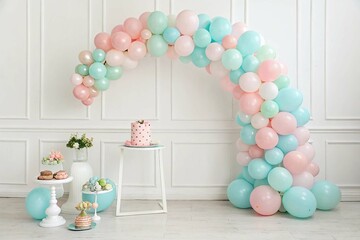 Pastel Balloon Arch for Party Decoration on white background