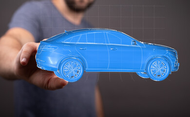 Futuristic car design concept. 3D model visualization.