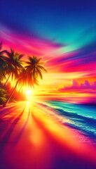 Tropical sunset over the ocean with palm trees and a peaceful beach landscape