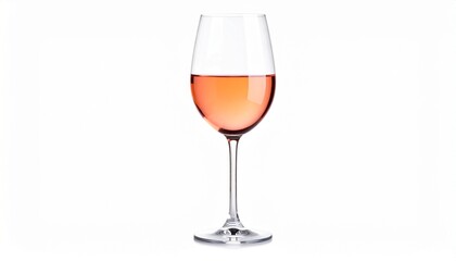 Side view of a rosé wine glass filled with pink-hued wine, set against an isolated white background. Ideal for elegant dining, summer vibes, wine tasting, and sophisticated drink themes.