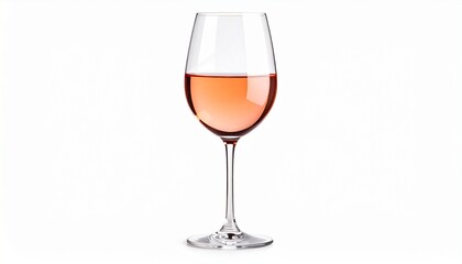 Side view of a rosé wine glass filled with pink-hued wine, set against an isolated white background. Ideal for elegant dining, summer vibes, wine tasting, and sophisticated drink themes.