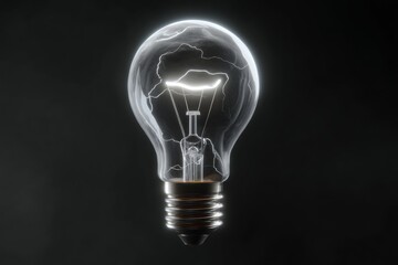 Electric light bulb illuminated against dark background with abstract patterns.