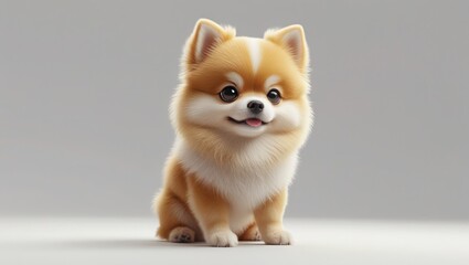 Obraz premium Adorable Pomeranian Puppy 3D Render of a Cute, Fluffy Dog