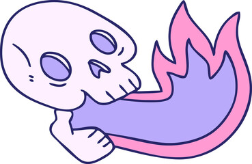 fire breathing hand drawn quirky cartoon skull
