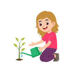 Cute little girl watering plants